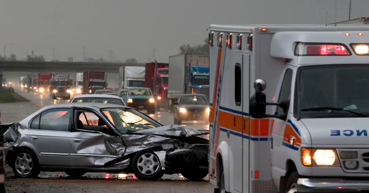 car crash with ambulance on site