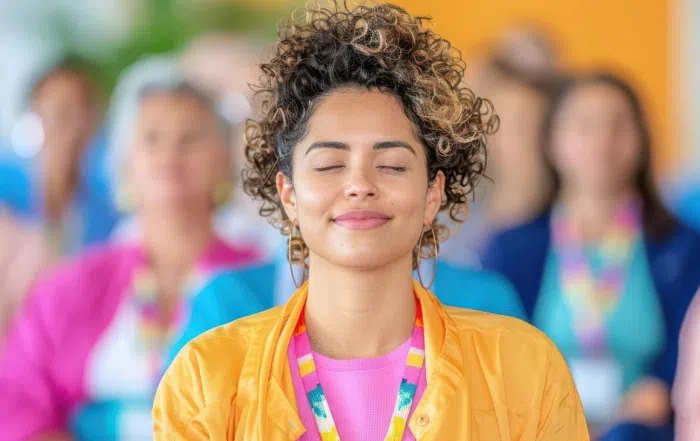 woman smiling looking calm