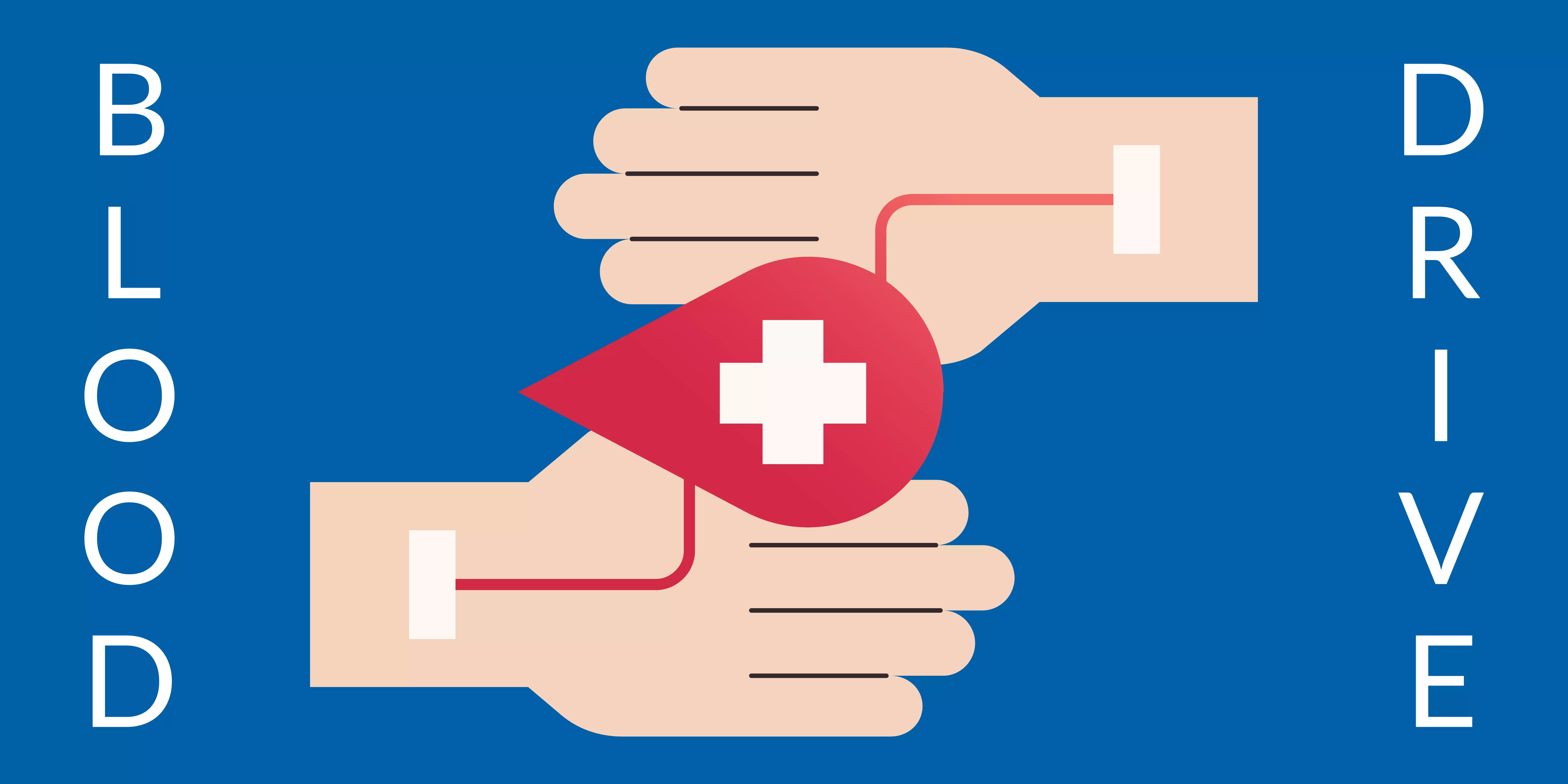Graphic of two hands attached by a blood line for a blood drive